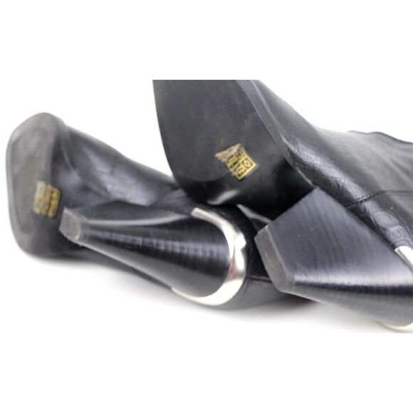 Lola Cruz BLACK GENUINE LEATHER CROCO PRINT MID HEEL POINTED ANKLE BOOTS Size 37 - Picture 8 of 8